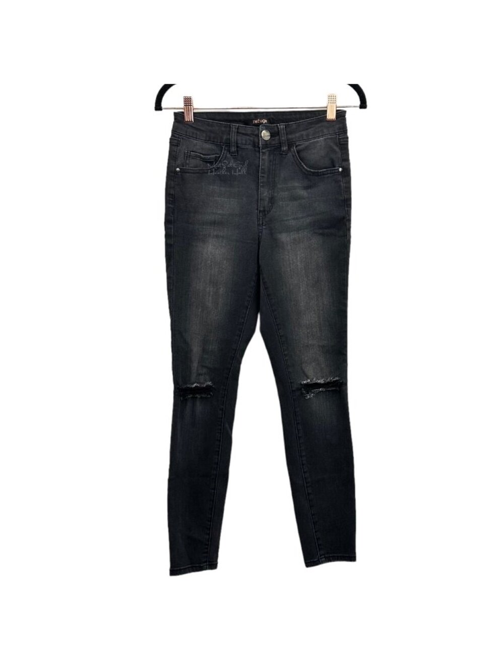 Refuge Black Distressed Knee Holes Ankle Jeans Size 25